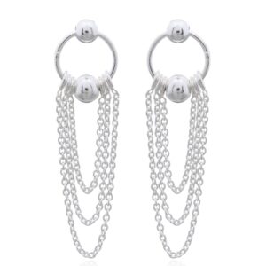 A pair of hoop with silver ball and chain stud earrings 925 silver