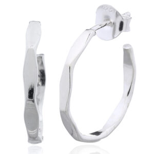 A pair of 925 sterling silver faceted hoop stud earrings