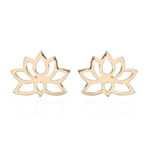A pair of tiny lotus yellow gold plated stud earrings