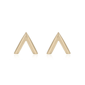 A pair of flash yellow gold open triangle silver stud earrings