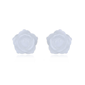 A pair of silver rose stud earrings with mother of pearl