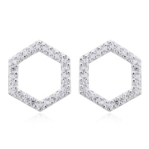 A pair of elegant hexagon cubic zirconia 925 silver stud earrings