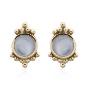 A pair of antiqued mother of pearl silver dotted gold plated stud earrings