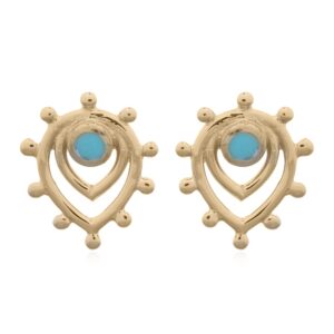 A pair of synthetic turquoise in teardrop petal gold plated stud earrings