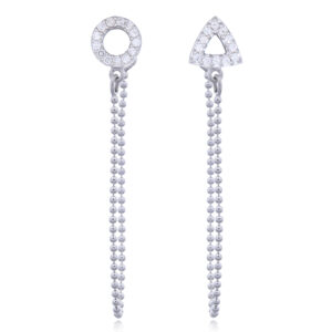 A pair of cz circle and triangle 925 silver stud chain earrings
