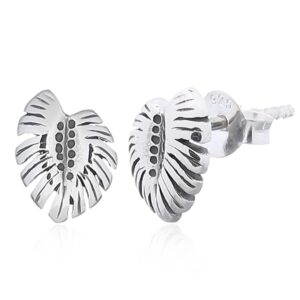A pair of tropical leaf 925 sterling silver stud earrings