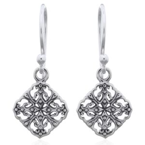 A pair of filigree semi-diamond shaped dangle earrings 925 silver