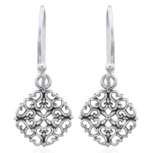 A pair of tiny flower vintage style dangle earrings 925 sterling silver