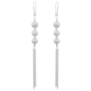 A pair of freshwater pearls and fine chain tassels 925 silver earrings