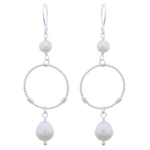 A pair of twisted hoops sterling silver freshwater pearl dangle earrings