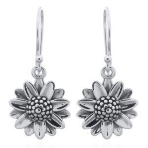 A pair of double row sunflower sterling silver dangle earrings