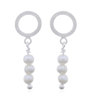 A pair of tripled stacked freshwater pearl 925 silver stud earrings