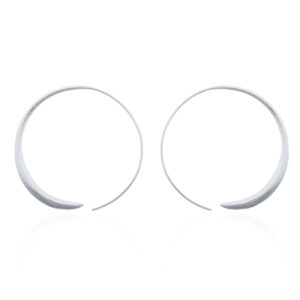 A pair of open circle matt tapered silver drop earrings