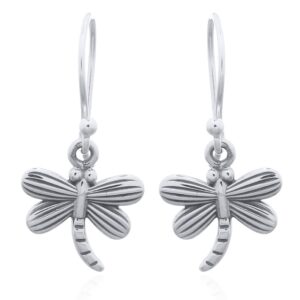 A pair of dragonfly charm sterling silver dangle earrings
