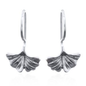 A pair of fan shape leaf 925 silver earrings french hook backs