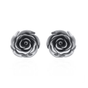 A pair of sterling silver rose stud earrings