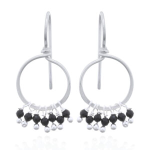 A pair of 925 silver drop earrings with dangling black agate beads