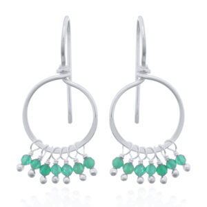 A pair of 925 silver drop earrings with dangling green agate beads