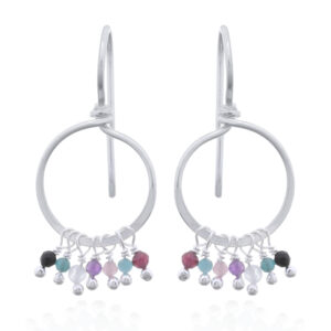A pair of 925 silver drop earrings with set of dangling mixed stones