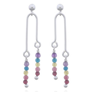 A pair of mixed stones u-shaped 925 sterling silver stud earrings