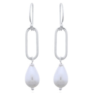 A pair of shell pearls sterling silver link dangle earrings