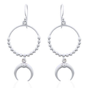 A pair of bead hoop and crescent moon sterling silver dangle earrings