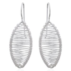 A pair of 925 silver drop earrings marquise shape interwoven wire