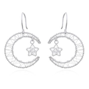 A pair of 925 silver moon dangle earrings with tiny star in its midst