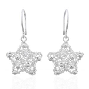 A pair of wire wrapped star with beads silver dangle earrings