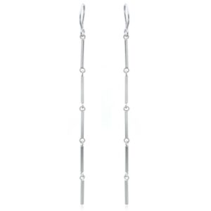 A pair of bar thin linked drop 925 silver dangle earrings