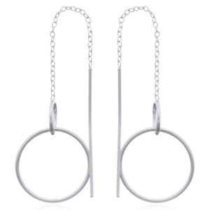 A pair of coupled open hoops chain threader 925 silver earrings