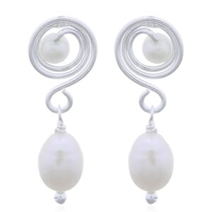 A pair of dangling freshwater pearl with imitation pearl on wire 925 silver studs
