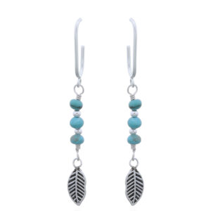 A pair of tiny leaf with triple turquoise bead dangling silver studs