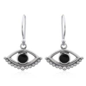 A pair of dangling 925 silver evil eye black stone earrings
