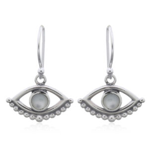 A pair of dangling 925 silver evil eye mother of pearl earrings