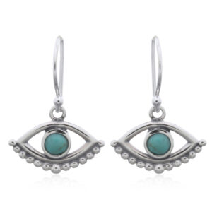 A pair of dangling 925 silver evil eye green stone earrings