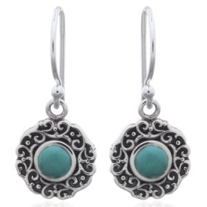 A pair of swirly ajoure sterling silver synthetic green stone dangle earrings