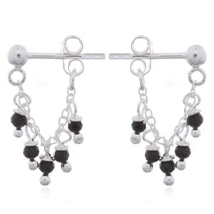 A pair of sassy dainty black agate stud earrings 925 silver