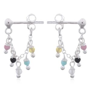 A pair of sassy dainty mixed stones stud earrings 925 silver