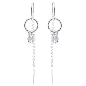 A pair of rainbow moonstone charms in ring threader earrings 925 silver