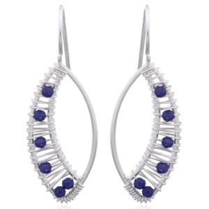 A pair of embellished marquise 925 silver with lapis lazuli drop earrings