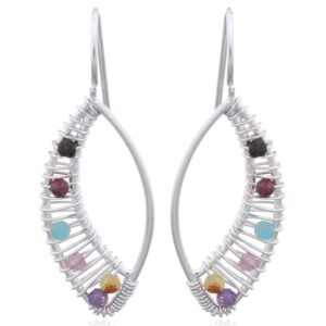 A pair of embellished marquise 925 silver with multi-color stones drop earrings