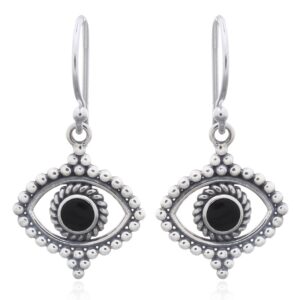 A pair of extraordinary evil eye synthetic black stone silver dangle earrings