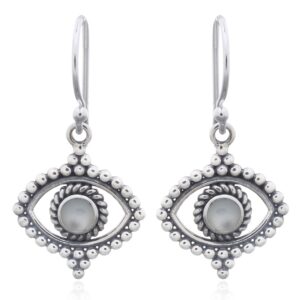 A pair of extraordinary evil eye mother of pearl silver dangle earrings