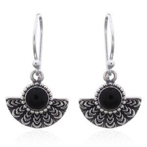 A pair of sterling silver black fan shaped dangle earrings