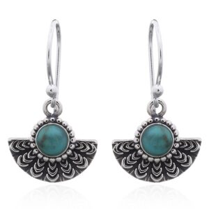 A pair of sterling silver green fan shaped dangle earrings