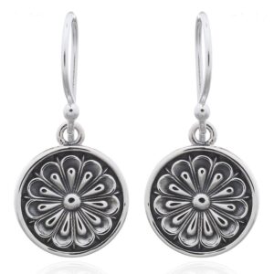 A pair of debossed flower disc dangle earrings sterling silver