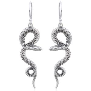 A pair of rough scaled snake 925 sterling silver dangle earrings