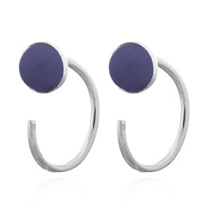 A pair of round synthetic lapis sterling silver open huggies