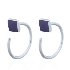A pair of square synthetic lapis sterling silver open huggies